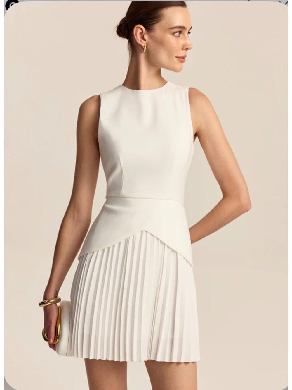 Commense White Sleeveless Pleated Dress Size XS